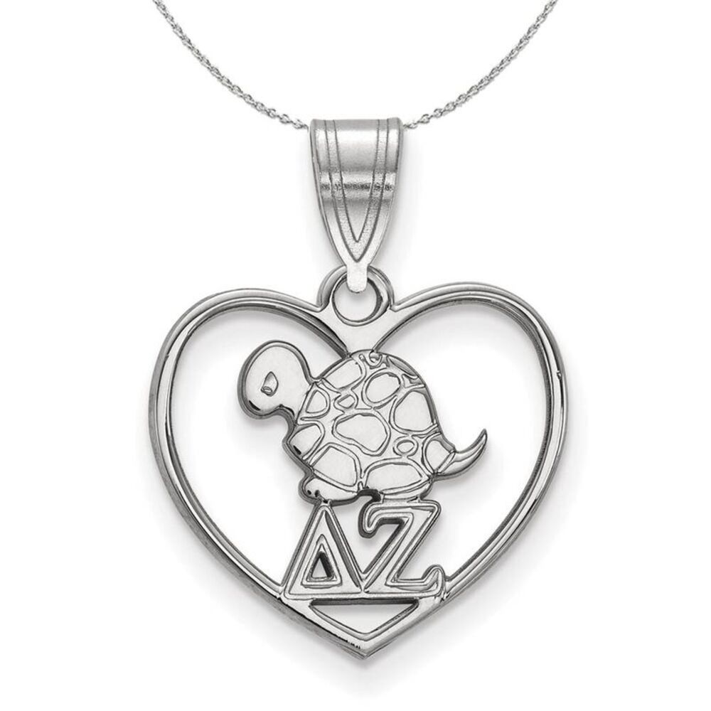 Sterling Silver Delta Zeta Heart Pendant Necklace - 24 Inch